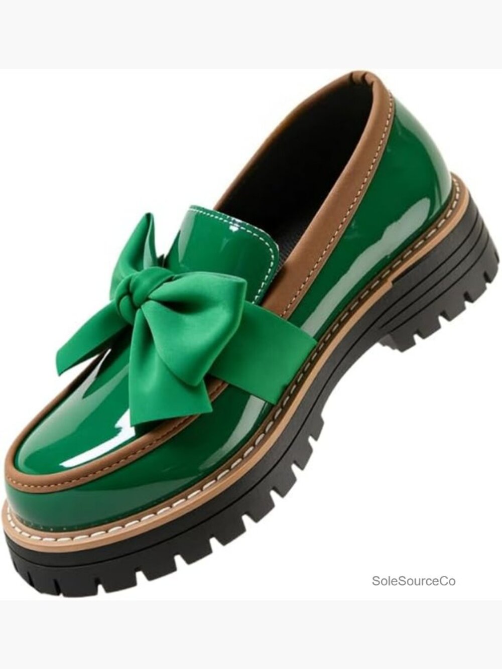 Bowknot Thick Sole Loafers, Platform Chunky Heel Lug Sole, Work Casual Patent